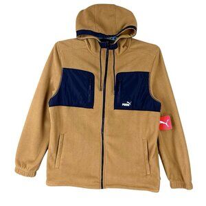 Puma Mens Brown Polar Fleece Hooded Jacket Sz XL Full Zip Drawstring NWT $110.00
